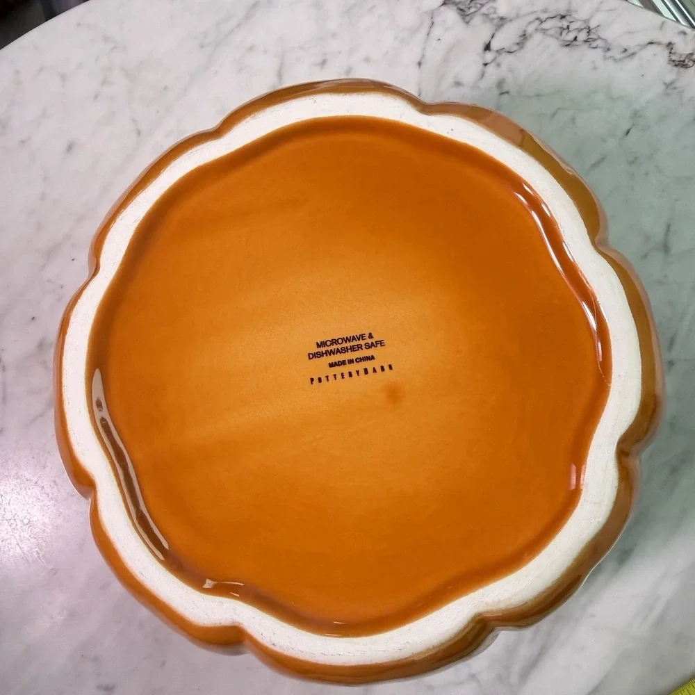 Pottery Barn Rustic Pumpkin Ceramic Serving Bowl Orange Halloween Fall 8